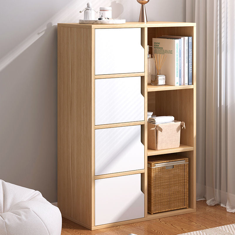 Engineered Wood Shelf Bookcase With Cabinets Rectangular Bookshelf 19.7"L x 9.4"W x 41.3"H Natural Clearhalo 'Bookcases' 'furn' 'furn_bookcases' 'Furniture' 'Office Furniture' 5203049