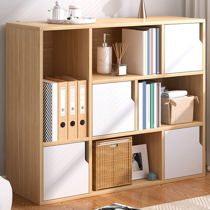 Engineered Wood Shelf Bookcase With Cabinets Rectangular Bookshelf 35.4"L x 9.4"W x 31.5"H Natural Clearhalo 'Bookcases' 'furn' 'furn_bookcases' 'Furniture' 'Office Furniture' 5203051