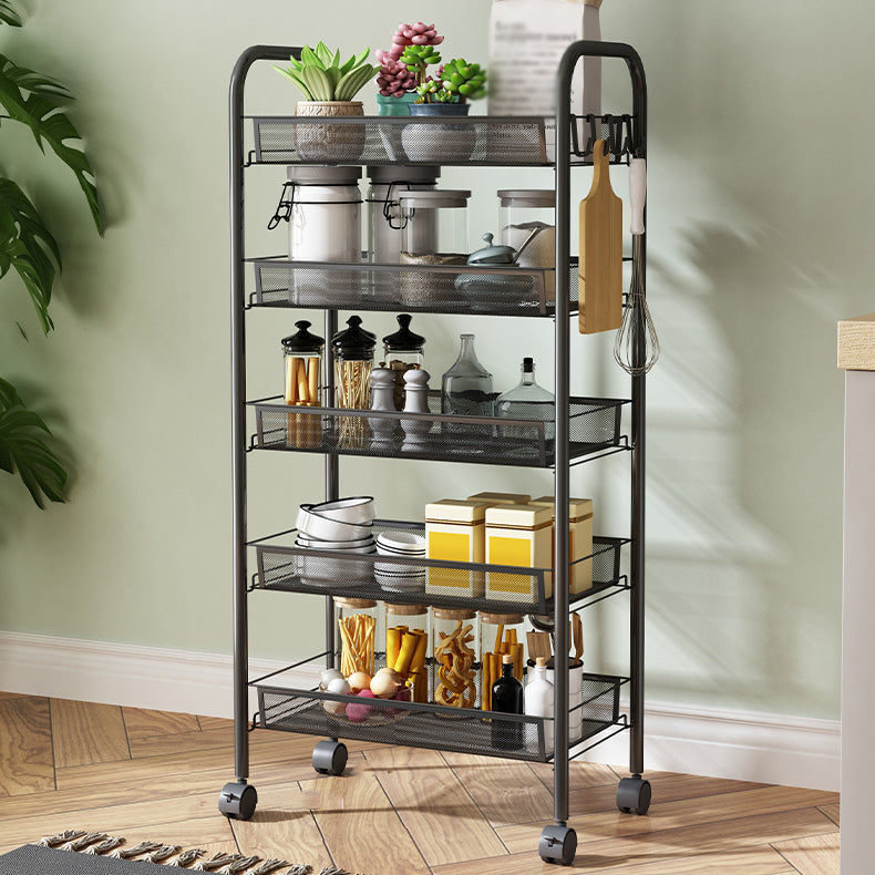 Modern Steel Etagere Bookshelf 3/4/5-Shelf Vertical Open Bookcase with Caster Wheels 17.3"L x 10.2"W x 41.3"H Black Clearhalo 'Bookcases' 'furn' 'furn_bookcases' 'Furniture' 'Office Furniture' 5203231