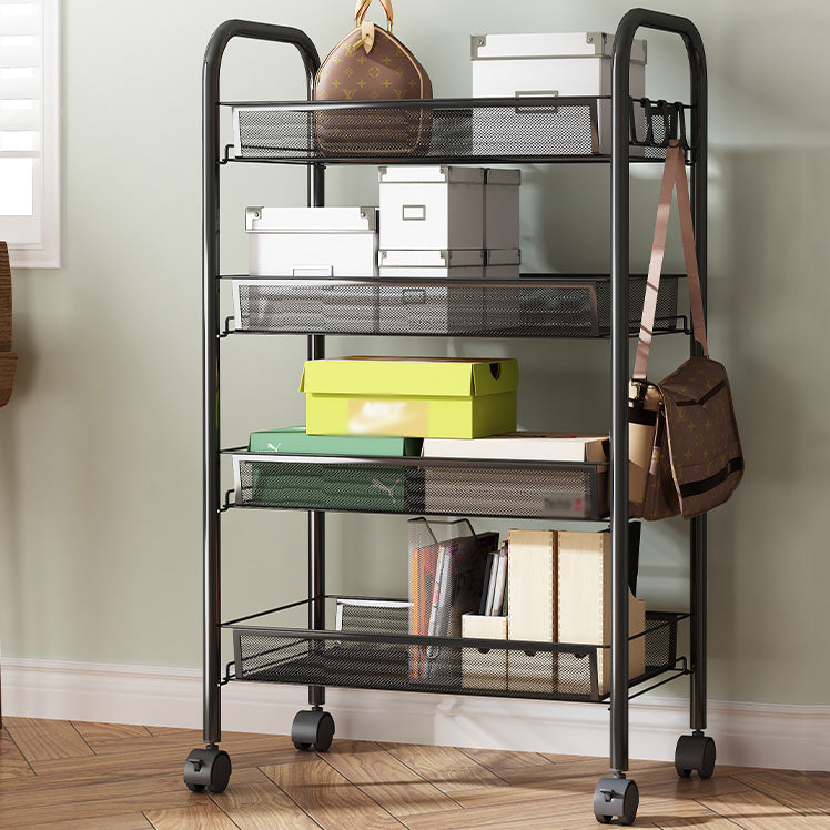 Modern Steel Etagere Bookshelf 3/4/5-Shelf Vertical Open Bookcase with Caster Wheels Clearhalo 'Bookcases' 'furn' 'furn_bookcases' 'Furniture' 'Office Furniture' 5203235