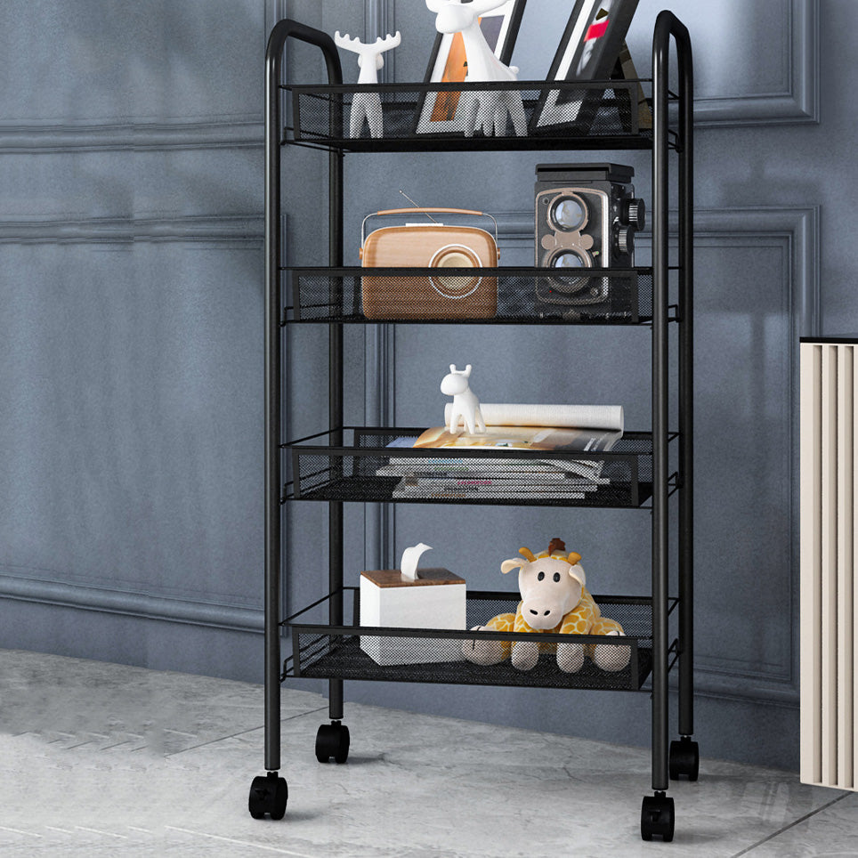 Modern Steel Etagere Bookshelf 3/4/5-Shelf Vertical Open Bookcase with Caster Wheels Clearhalo 'Bookcases' 'furn' 'furn_bookcases' 'Furniture' 'Office Furniture' 5203237