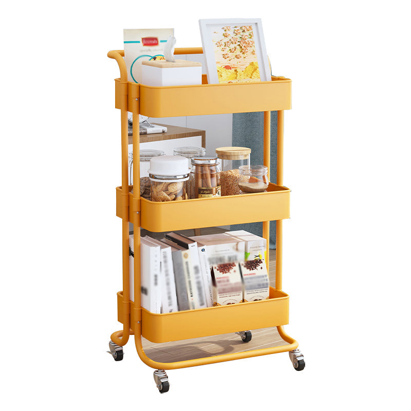 Metal Frame Open Etagere Bookshelf Contemporary Vertical Bookcase with Caster Wheels 16.5"L x 13.8"W x 33.5"H Lemon Yellow Clearhalo 'Bookcases' 'furn' 'furn_bookcases' 'Furniture' 'Office Furniture' 5203276