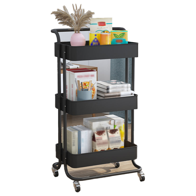 Metal Frame Open Etagere Bookshelf Contemporary Vertical Bookcase with Caster Wheels 16.5"L x 13.8"W x 33.5"H Black Clearhalo 'Bookcases' 'furn' 'furn_bookcases' 'Furniture' 'Office Furniture' 5203291