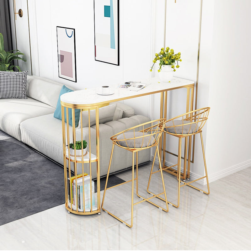 Contemporary Bistro Bar Desk Storage Living Room Gold Bistro Bar Table 63"L x 15.7"W x 41.3"H Without Chairs Clearhalo 'Bar Furniture' 'Bar Tables' 'bar_tables' 'furn' 'furn_bar_tables' 'Furniture' 'Kitchen & Dining Furniture' 5206966