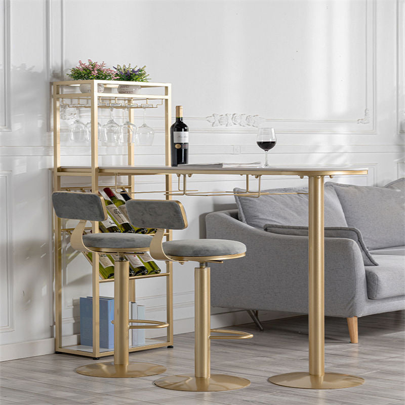 42-inch Height Bar Table Stone Glam Style Bistro Table with Storage Shelf 70.9"L x 15.7"W x 41.3"H Gold Without Chairs Clearhalo 'Bar Furniture' 'Bar Tables' 'bar_tables' 'furn' 'furn_bar_tables' 'Furniture' 'Kitchen & Dining Furniture' 5206987