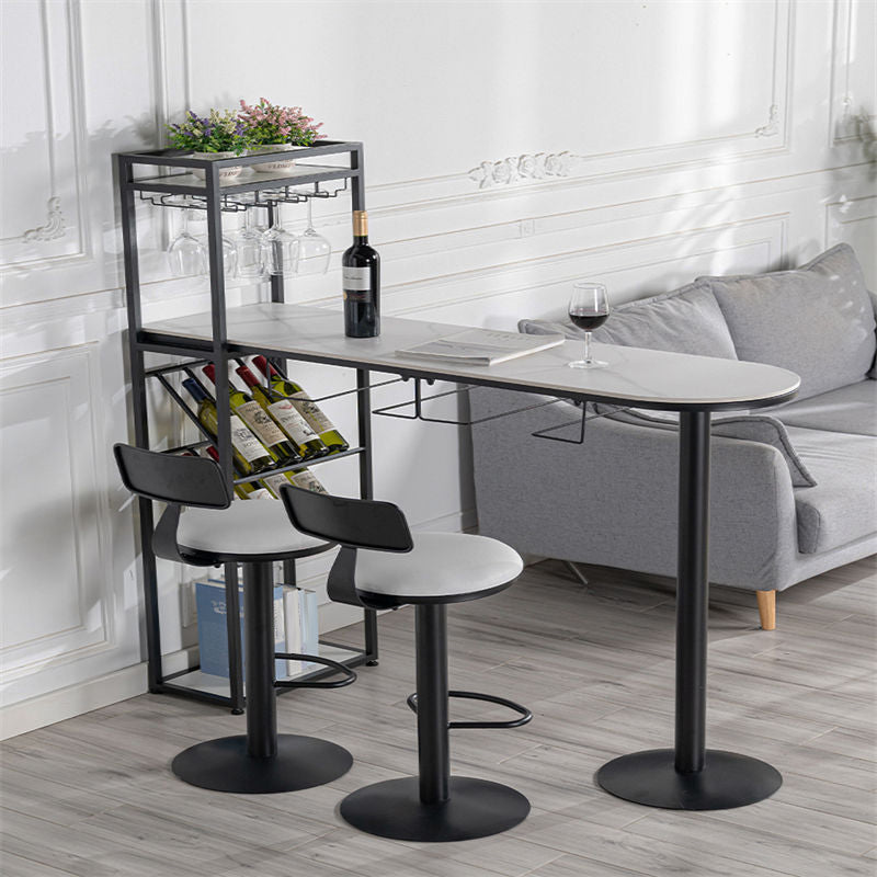 42-inch Height Bar Table Stone Glam Style Bistro Table with Storage Shelf 70.9"L x 15.7"W x 41.3"H Black Without Chairs Clearhalo 'Bar Furniture' 'Bar Tables' 'bar_tables' 'furn' 'furn_bar_tables' 'Furniture' 'Kitchen & Dining Furniture' 5206989