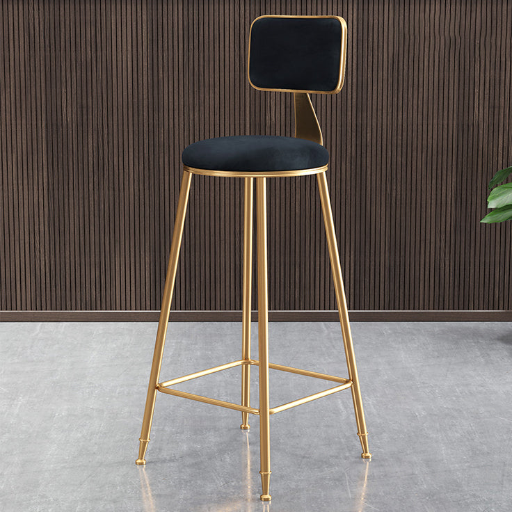 Taburete de bar y mostrador de terciopelo Glam, taburete redondo con 4 patas doradas