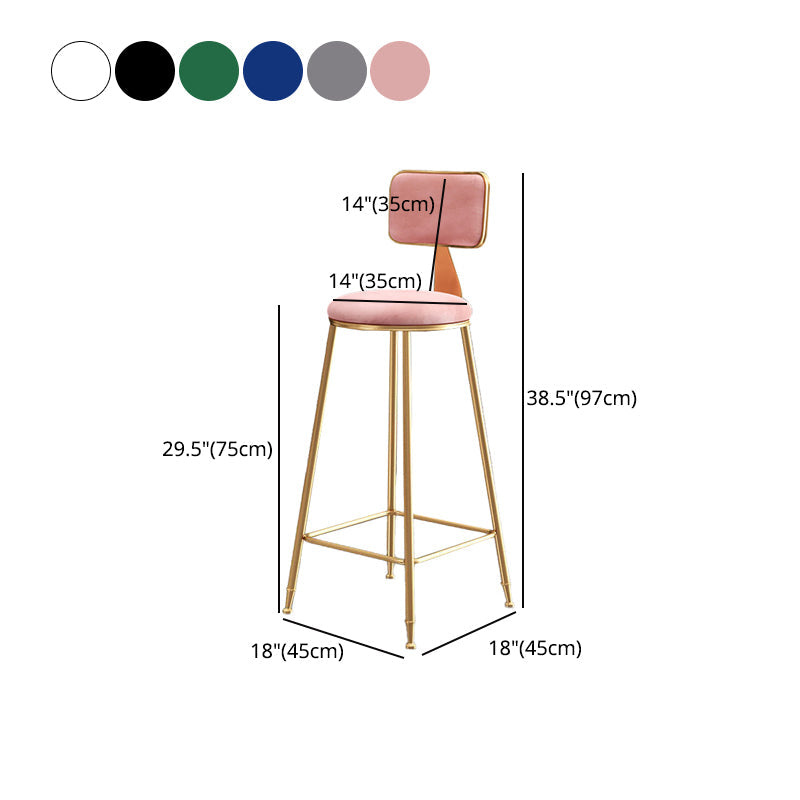 Taburete de bar y mostrador de terciopelo Glam, taburete redondo con 4 patas doradas