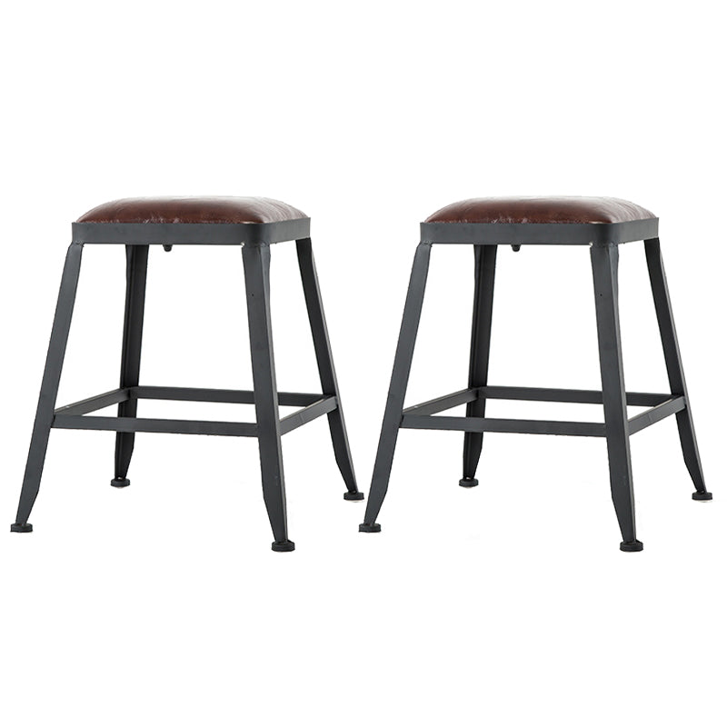 Industrial Leather Bar and Counter Stool Square Stool with 4 Legs Backless 2 Piece Set Short Stool(18"H) Clearhalo 'Bar Furniture' 'Bar Stools' 'bar_stools' 'furn' 'furn_bar_stools' 'Furniture' 'Kitchen & Dining Furniture' 5207431