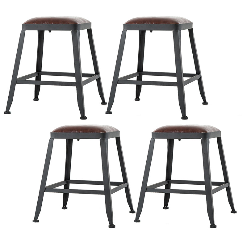 Industrial Leather Bar and Counter Stool Square Stool with 4 Legs Backless 4 Piece Set Short Stool(18"H) Clearhalo 'Bar Furniture' 'Bar Stools' 'bar_stools' 'furn' 'furn_bar_stools' 'Furniture' 'Kitchen & Dining Furniture' 5207433