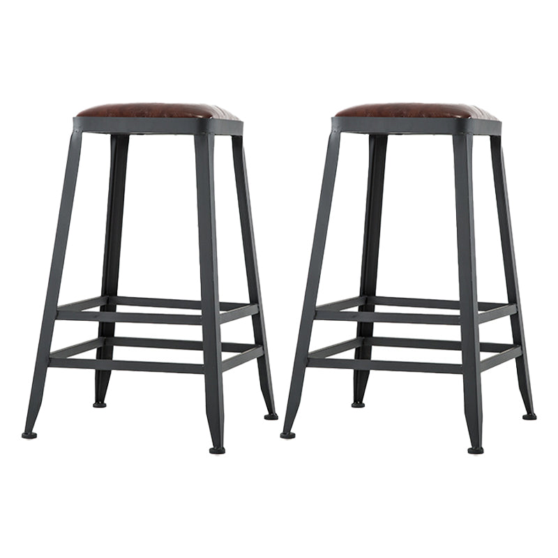 Industrial Leather Bar and Counter Stool Square Stool with 4 Legs Backless 2 Piece Set Counter Stool(26"H) Clearhalo 'Bar Furniture' 'Bar Stools' 'bar_stools' 'furn' 'furn_bar_stools' 'Furniture' 'Kitchen & Dining Furniture' 5207438