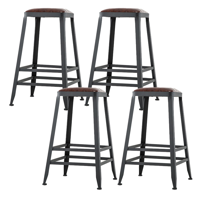 Industrial Leather Bar and Counter Stool Square Stool with 4 Legs Backless 4 Piece Set Counter Stool(26"H) Clearhalo 'Bar Furniture' 'Bar Stools' 'bar_stools' 'furn' 'furn_bar_stools' 'Furniture' 'Kitchen & Dining Furniture' 5207440