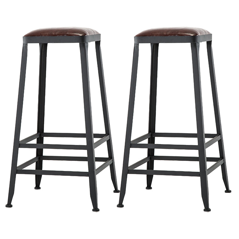 Industrial Leather Bar and Counter Stool Square Stool with 4 Legs Backless 2 Piece Set Bar Stool(30"H) Clearhalo 'Bar Furniture' 'Bar Stools' 'bar_stools' 'furn' 'furn_bar_stools' 'Furniture' 'Kitchen & Dining Furniture' 5207444