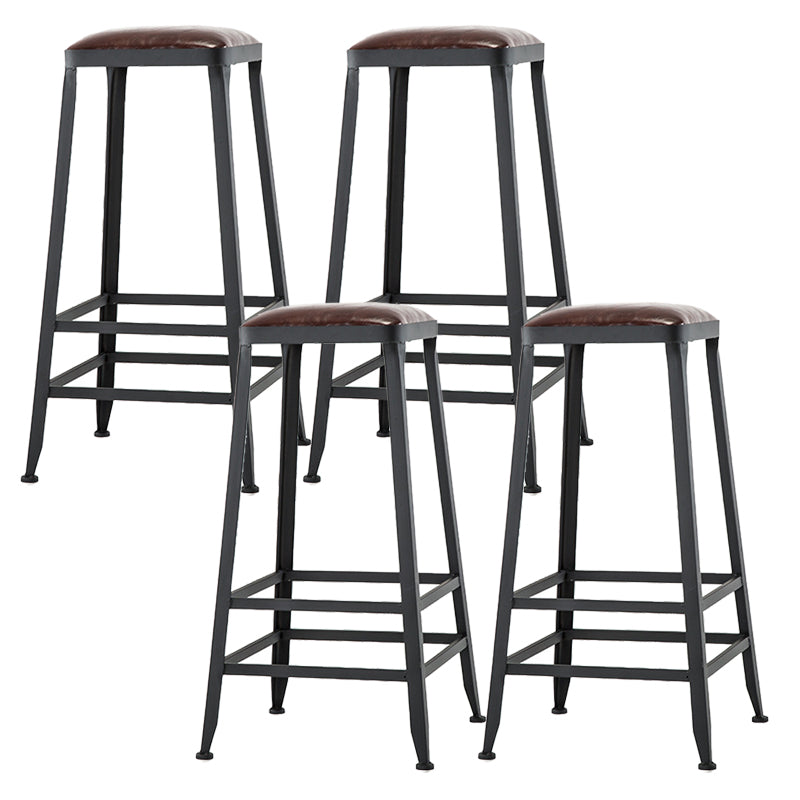 Industrial Leather Bar and Counter Stool Square Stool with 4 Legs Backless 4 Piece Set Bar Stool(30"H) Clearhalo 'Bar Furniture' 'Bar Stools' 'bar_stools' 'furn' 'furn_bar_stools' 'Furniture' 'Kitchen & Dining Furniture' 5207445
