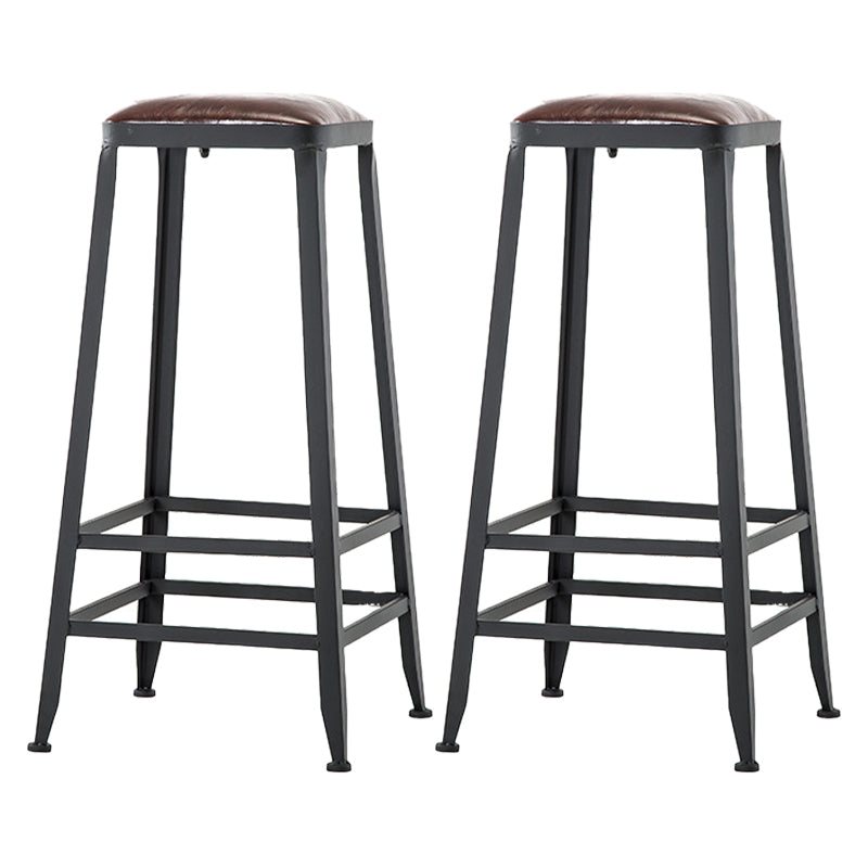 Industrial Leather Bar and Counter Stool Square Stool with 4 Legs Backless 2 Piece Set Bar Stool(31"H) Clearhalo 'Bar Furniture' 'Bar Stools' 'bar_stools' 'furn' 'furn_bar_stools' 'Furniture' 'Kitchen & Dining Furniture' 5207448