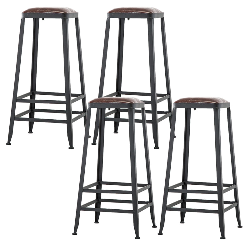 Industrial Leather Bar and Counter Stool Square Stool with 4 Legs Backless 4 Piece Set Bar Stool(31"H) Clearhalo 'Bar Furniture' 'Bar Stools' 'bar_stools' 'furn' 'furn_bar_stools' 'Furniture' 'Kitchen & Dining Furniture' 5207449