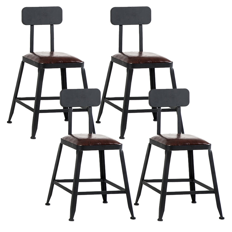Industrial Leather Bar and Counter Stool Square Stool with 4 Legs With Back 4 Piece Set Short Stool(18"H) Clearhalo 'Bar Furniture' 'Bar Stools' 'bar_stools' 'furn' 'furn_bar_stools' 'Furniture' 'Kitchen & Dining Furniture' 5207452