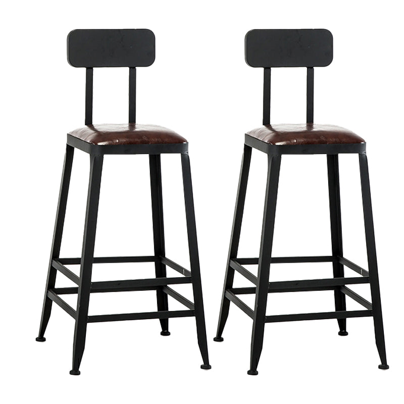 Industrial Leather Bar and Counter Stool Square Stool with 4 Legs With Back 2 Piece Set Counter Stool(26"H) Clearhalo 'Bar Furniture' 'Bar Stools' 'bar_stools' 'furn' 'furn_bar_stools' 'Furniture' 'Kitchen & Dining Furniture' 5207454