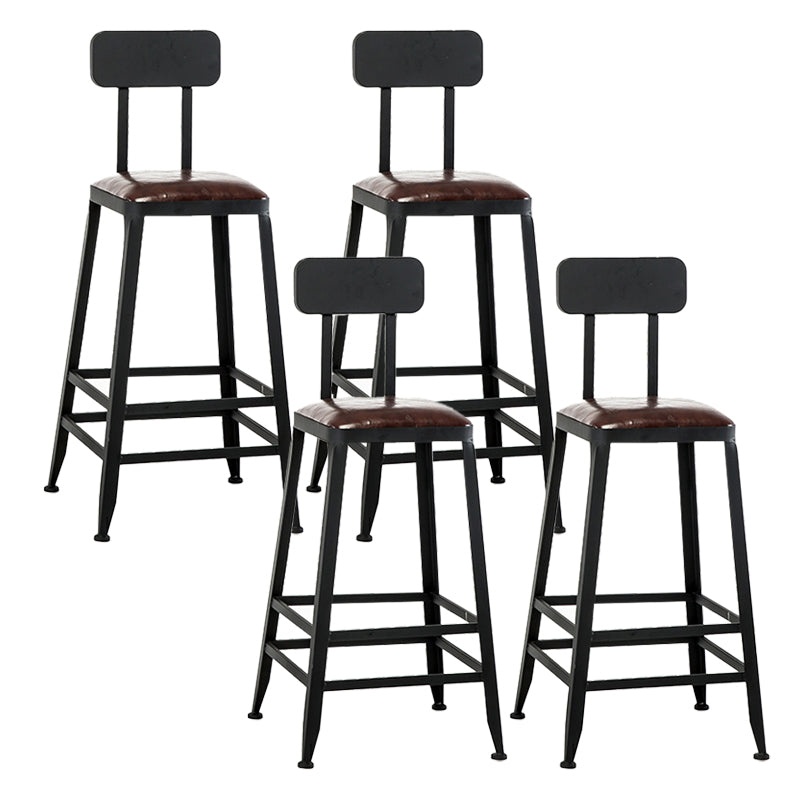 Industrial Leather Bar and Counter Stool Square Stool with 4 Legs With Back 4 Piece Set Counter Stool(26"H) Clearhalo 'Bar Furniture' 'Bar Stools' 'bar_stools' 'furn' 'furn_bar_stools' 'Furniture' 'Kitchen & Dining Furniture' 5207455
