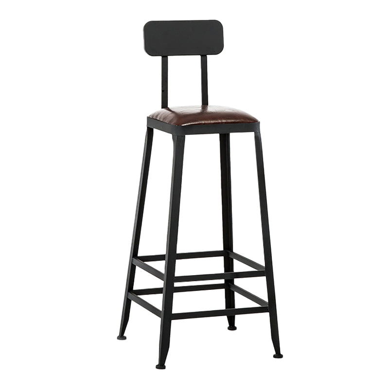 Industrial Leather Bar and Counter Stool Square Stool with 4 Legs With Back 1 Piece Bar Stool(30"H) Clearhalo 'Bar Furniture' 'Bar Stools' 'bar_stools' 'furn' 'furn_bar_stools' 'Furniture' 'Kitchen & Dining Furniture' 5207456
