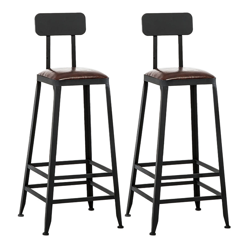 Industrial Leather Bar and Counter Stool Square Stool with 4 Legs With Back 2 Piece Set Bar Stool(30"H) Clearhalo 'Bar Furniture' 'Bar Stools' 'bar_stools' 'furn' 'furn_bar_stools' 'Furniture' 'Kitchen & Dining Furniture' 5207457