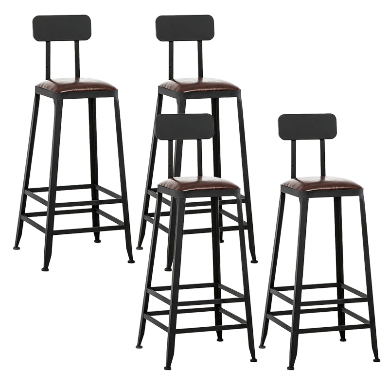 Industrial Leather Bar and Counter Stool Square Stool with 4 Legs With Back 4 Piece Set Bar Stool(30"H) Clearhalo 'Bar Furniture' 'Bar Stools' 'bar_stools' 'furn' 'furn_bar_stools' 'Furniture' 'Kitchen & Dining Furniture' 5207458