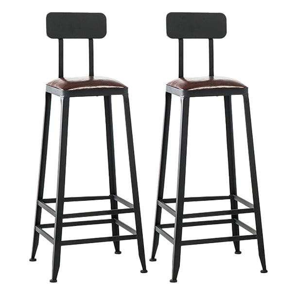 Industrial Leather Bar and Counter Stool Square Stool with 4 Legs With Back 2 Piece Set Bar Stool(31"H) Clearhalo 'Bar Furniture' 'Bar Stools' 'bar_stools' 'furn' 'furn_bar_stools' 'Furniture' 'Kitchen & Dining Furniture' 5207460