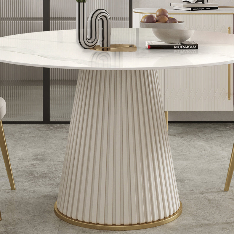 Glam Leather Dinette Set 1/3/4/5/7 Pieces Dining Table Set with Round Sintered Stone Top