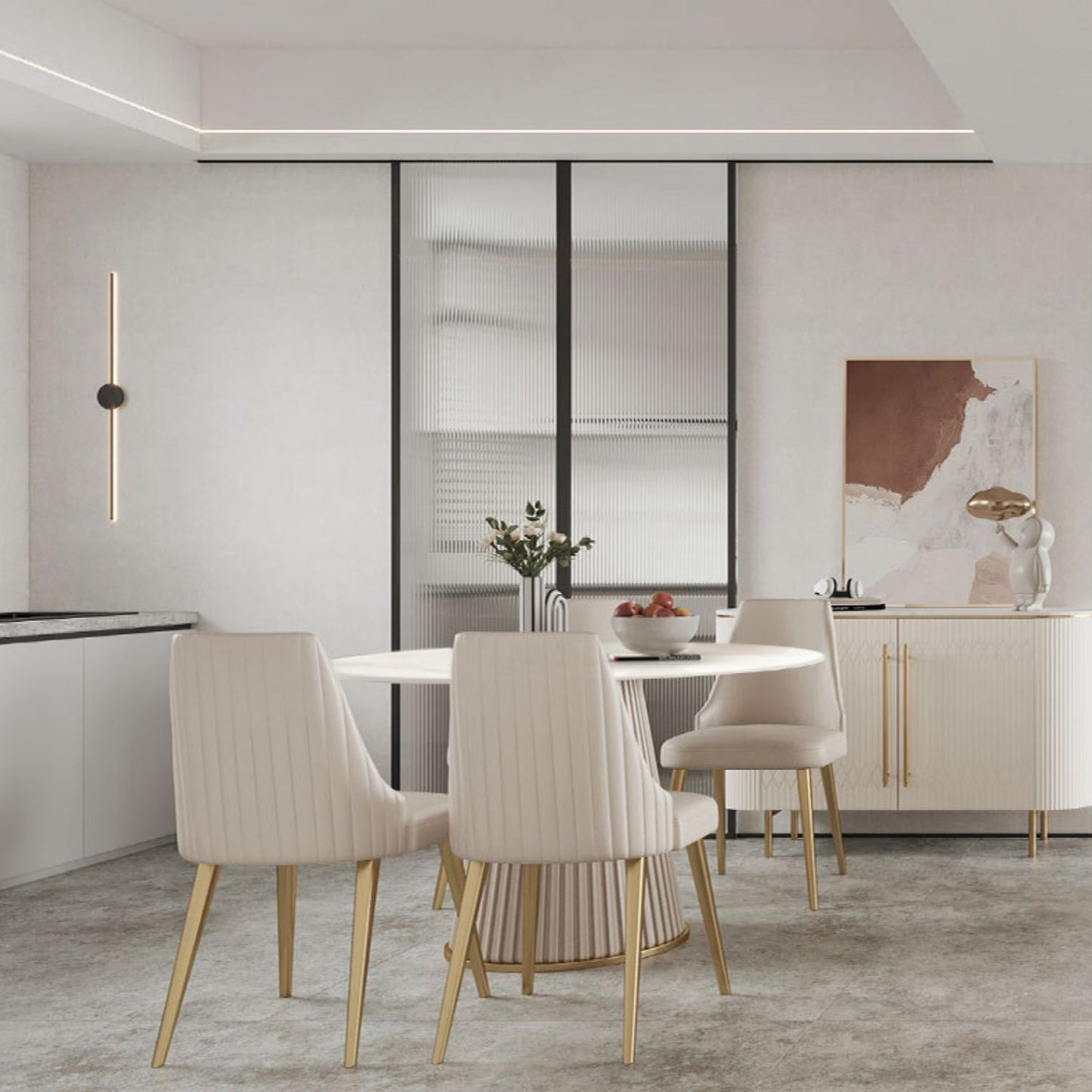 Glam Leather Dinette Set 1/3/4/5/7 Pieces Dining Table Set with Round Sintered Stone Top