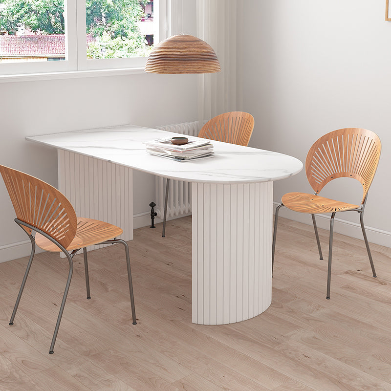 Modern Free Form Dining Table Sintered Stone and Solid Wood Top Table White Grey Without Chairs Clearhalo 'Dining Tables & Seating' 'Dining Tables' 'dining_table' 'furn' 'furn_dining_table' 'Furniture' 'Kitchen & Dining Furniture' 5207676