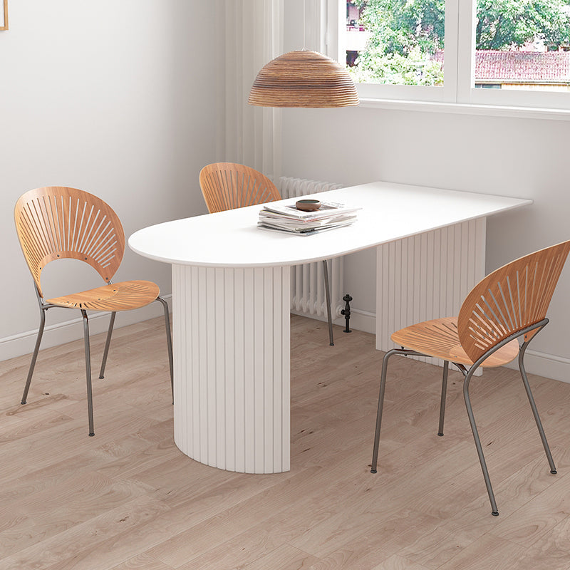 Modern Free Form Dining Table Sintered Stone and Solid Wood Top Table White 47.2"L x 23.6"W x 29.5"H Without Chairs Clearhalo 'Dining Tables & Seating' 'Dining Tables' 'dining_table' 'furn' 'furn_dining_table' 'Furniture' 'Kitchen & Dining Furniture' 5207678