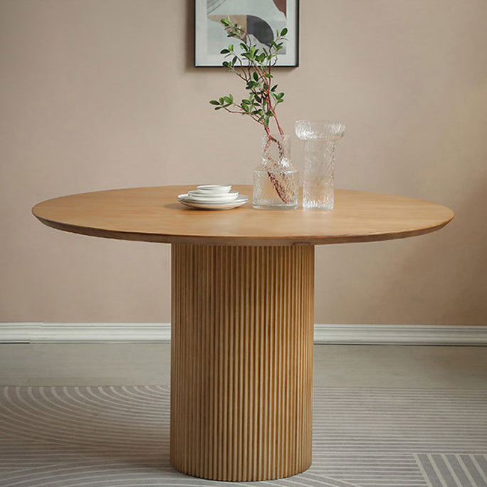 ラウンドダイニングテーブルコンテンポラリースタイルのソリッドウッドブラウンディナーテーブル