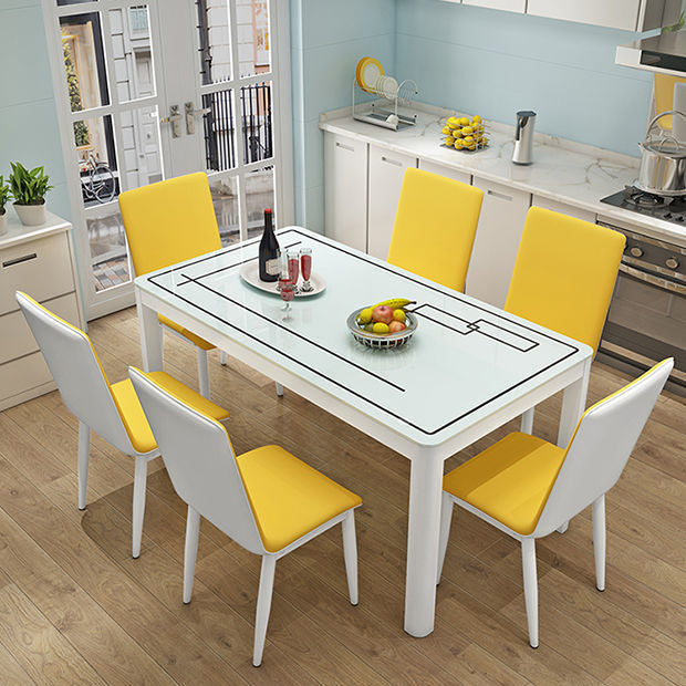Modern White Glass Dining Table Rectangle Dining Table for Kitchen Clearhalo 'Dining Tables & Seating' 'Dining Tables' 'dining_table' 'furn' 'furn_dining_table' 'Furniture' 'Kitchen & Dining Furniture' 5207780
