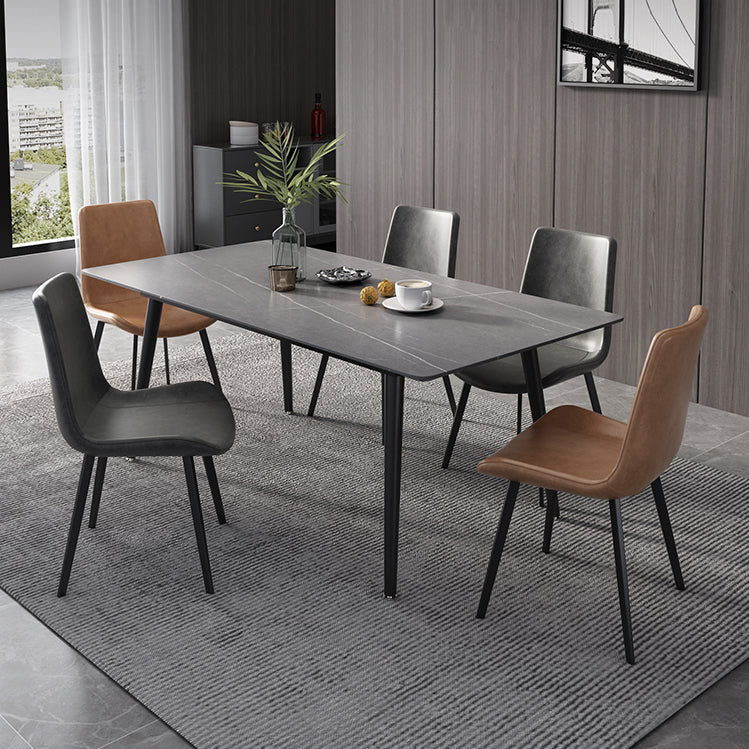 Modern Rectangle Dining Table Sintered Stone 4 Legs Table for Dining Room Gray 55.1"L x 31.5"W x 29.5"H Without Chairs Clearhalo 'Dining Tables & Seating' 'Dining Tables' 'dining_table' 'furn' 'furn_dining_table' 'Furniture' 'Kitchen & Dining Furniture' 5207814