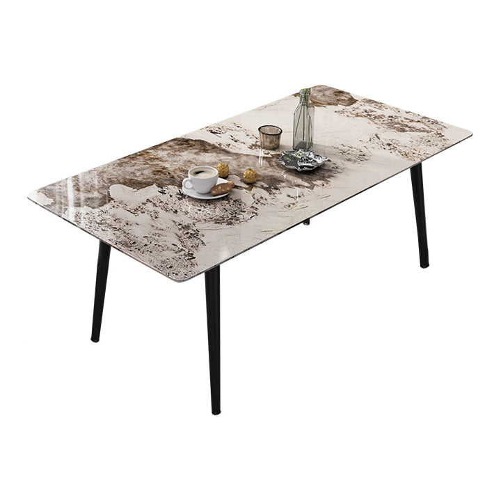 Modern Rectangle Dining Table Sintered Stone 4 Legs Table for Dining Room Pandora Gold 55.1"L x 31.5"W x 29.5"H Without Chairs Clearhalo 'Dining Tables & Seating' 'Dining Tables' 'dining_table' 'furn' 'furn_dining_table' 'Furniture' 'Kitchen & Dining Furniture' 5207817