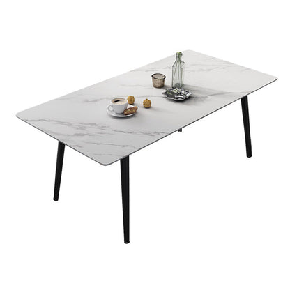 Modern Rectangle Dining Table Sintered Stone 4 Legs Table for Dining Room White Without Chairs Clearhalo 'Dining Tables & Seating' 'Dining Tables' 'dining_table' 'furn' 'furn_dining_table' 'Furniture' 'Kitchen & Dining Furniture' 5207819