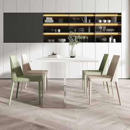 Mesa de comedor rectangular moderna Mesa base acrílica de piedra sinterizada blanca
