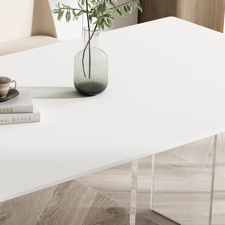 Mesa de comedor rectangular moderna Mesa base acrílica de piedra sinterizada blanca