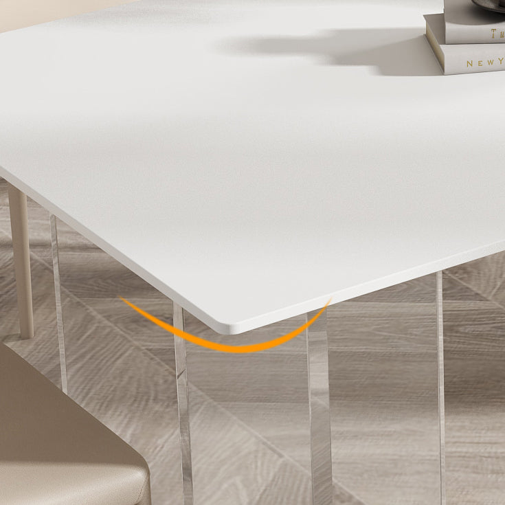 Mesa de comedor rectangular moderna Mesa base acrílica de piedra sinterizada blanca