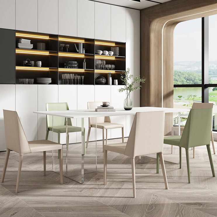 Mesa de comedor rectangular moderna Mesa base acrílica de piedra sinterizada blanca