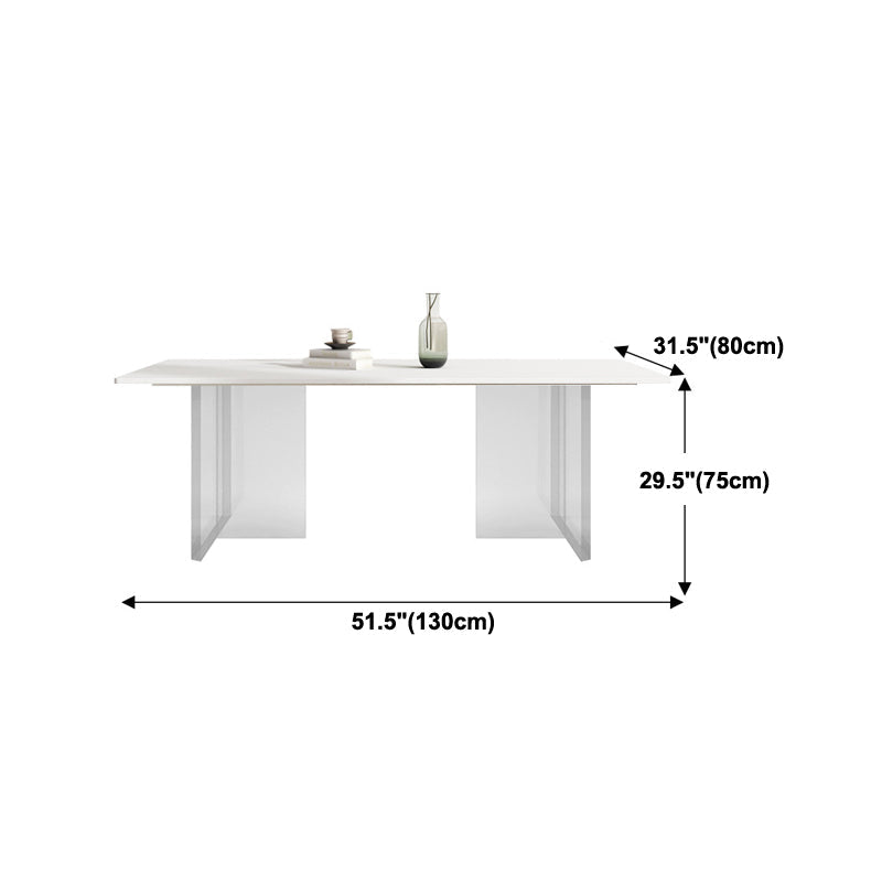Mesa de comedor rectangular moderna Mesa base acrílica de piedra sinterizada blanca
