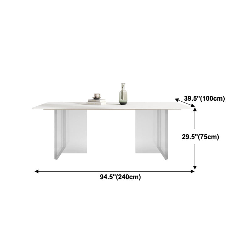 Mesa de comedor rectangular moderna Mesa base acrílica de piedra sinterizada blanca