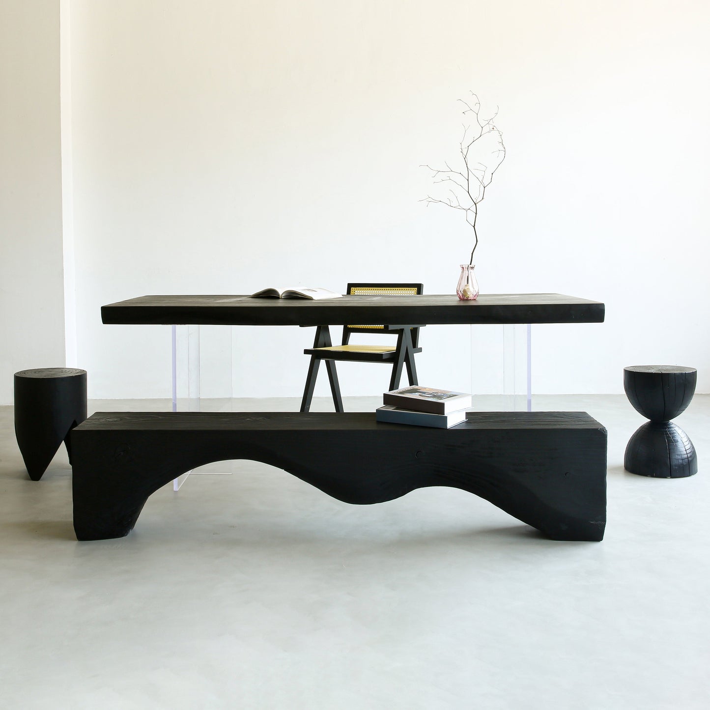 Irregular Dining Table Contemporary Style Solid Wood Black Dinner Table
