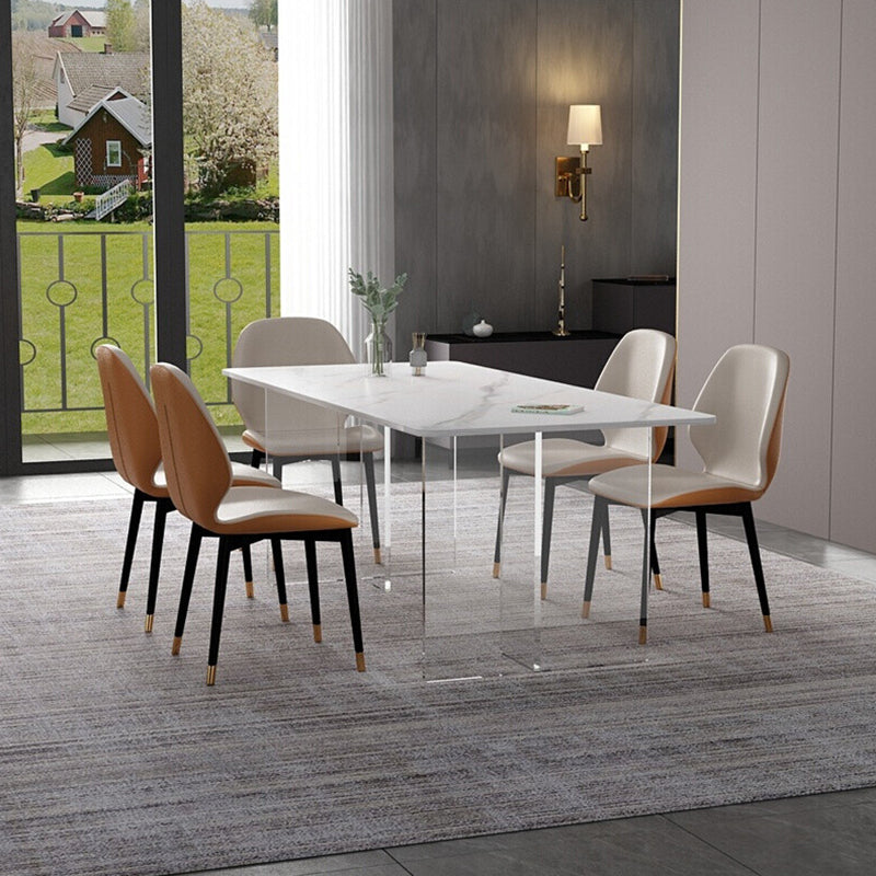 Mesa de comedor de piedra sinterizada moderna mesa de doble pedestal con base acrílica para el hogar