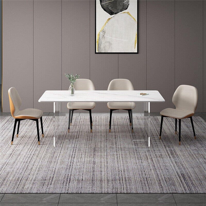 Mesa de comedor de piedra sinterizada moderna mesa de doble pedestal con base acrílica para el hogar