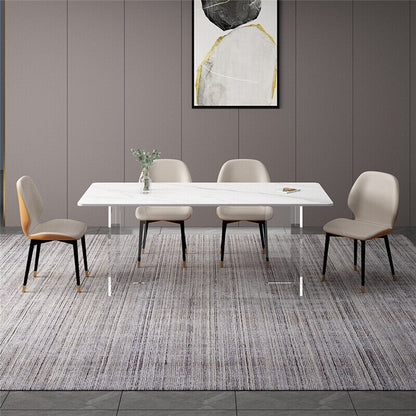 Mesa de comedor de piedra sinterizada moderna mesa de doble pedestal con base acrílica para el hogar