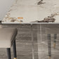 Mesa de comedor de piedra sinterizada moderna mesa de doble pedestal con base acrílica para el hogar