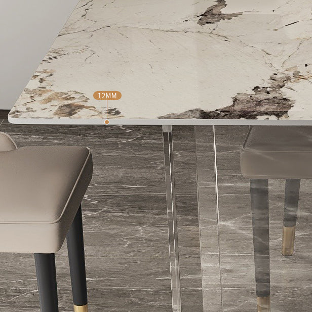 Mesa de comedor de piedra sinterizada moderna mesa de doble pedestal con base acrílica para el hogar
