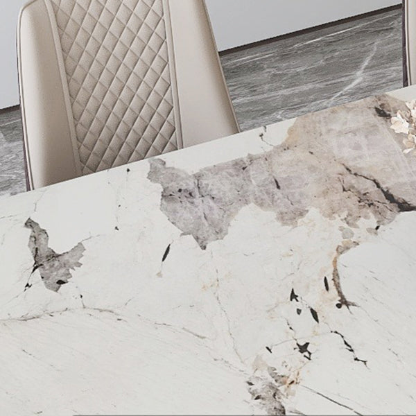 Mesa de comedor de piedra sinterizada moderna mesa de doble pedestal con base acrílica para el hogar