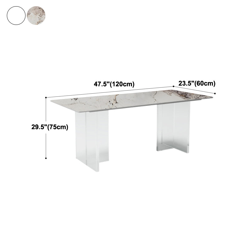 Mesa de comedor de piedra sinterizada moderna mesa de doble pedestal con base acrílica para el hogar